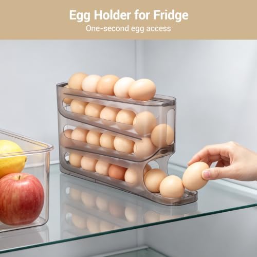Egg Holder for Fridge, 4-Tier Auto Rolling FIFO Egg Dispenser for Eggs