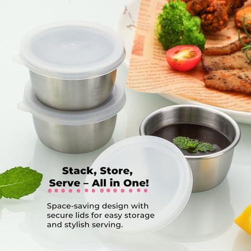 1.4Oz Mini Stainless Steel Condiment Containers with Lids, Reusable