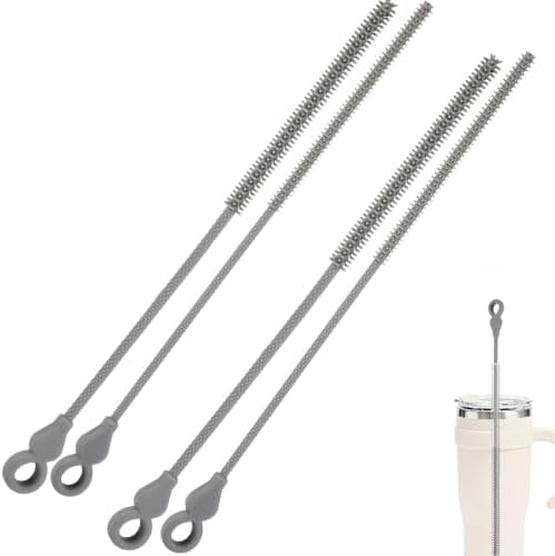 Silicone Straw Cleaner Brush, 4Pcs Reusable Straw Brush Gray