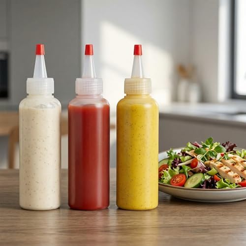 5 Pcs Plastic Condiment Squeeze Bottles, 4 OZ Squeeze Bottles with Red