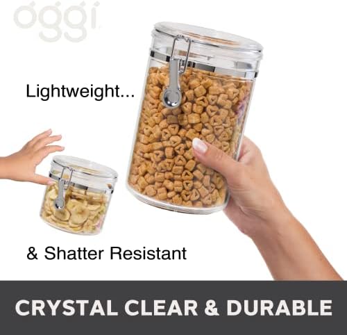 Oggi 4pc Clear Canister Set with Clamp Lids & Spoons - Airtight Food