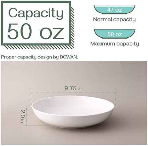 DOWAN 9.75" Pasta Bowls Set of 4, Large Shallow White Ceramic Salad
