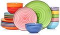 Selamica Ceramic Plates and Bowls Sets,24 Pieces Dinnerware Sets for 8,Scratch Resistant Dish Set for holiday gathering,Dishwasher & Microwave Safe, Dopamine colors