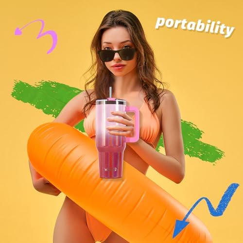 40 oz Shiny Tumbler with Handle and Straw,Stainless Steel Tumbler with