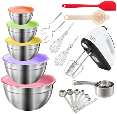 7-Speed Electric Hand Mixer with 5 Mixing Bowls