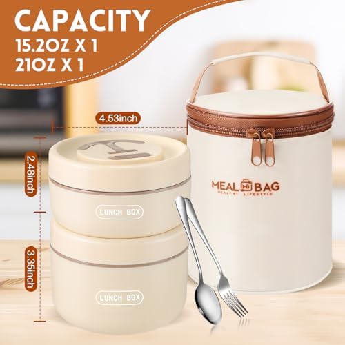 Dandat 2 Portable Insulated Bento Lunch Containers, Beige