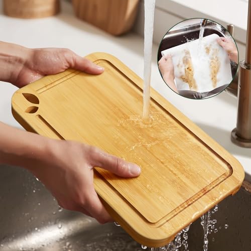 Bamboo Cutting Boards for Kitchen, Wooden Cutting Boards Set with