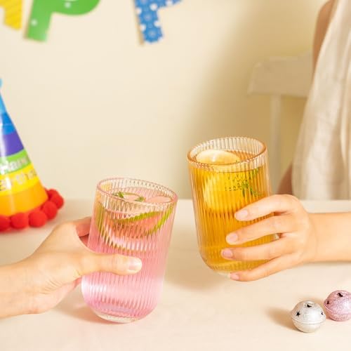 Ribbed Drinking Glasses 8pcs, Rocks Drinking Glasses 12oz and 10oz