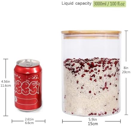 Set of 2 Large Glass Food Storage jar, 100 FL OZ (3000ml) Glass Flour