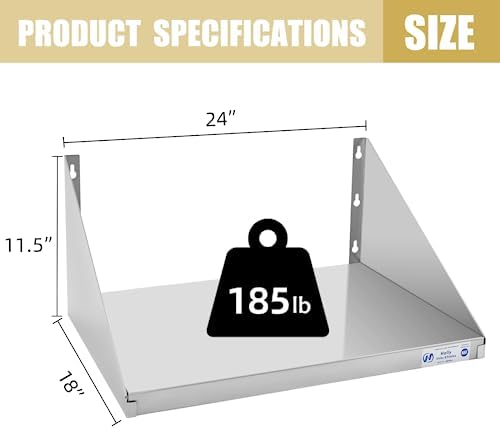 Hally Stainless Steel Wall-Mount Microwave Shelf, 18" x 24"