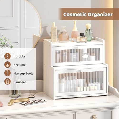 Bread Box for Kitchen Countertop Double Layer Large Corner Bread Box Capacity Bread Storage Bin Farmhouse Breadbox Container Organizer Cabinet Cupboard (White)