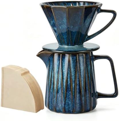 Pour Over Coffee Maker Set, Vintage Ceramic Coffee Dripper with 50