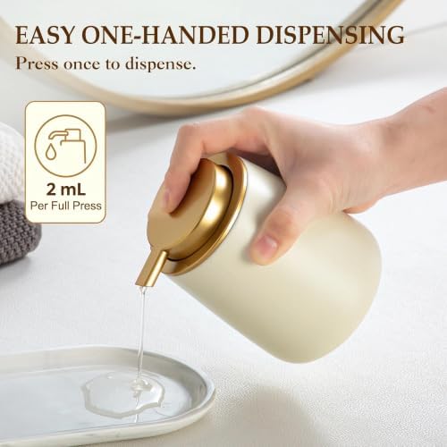 Enra Gold Ceramic Soap Dispenser, Hand Soap Dispenser for Bathroom