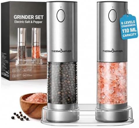 ThermoMaven Electric Salt and Pepper Grinder Set, 110ml, Rechargeable