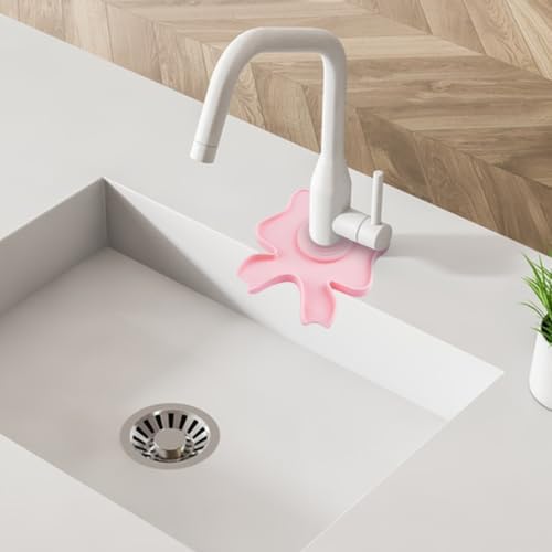 INCREWAY Pink Bow Silicone Faucet Splash Guard Mat 2PCS, Sink Faucet