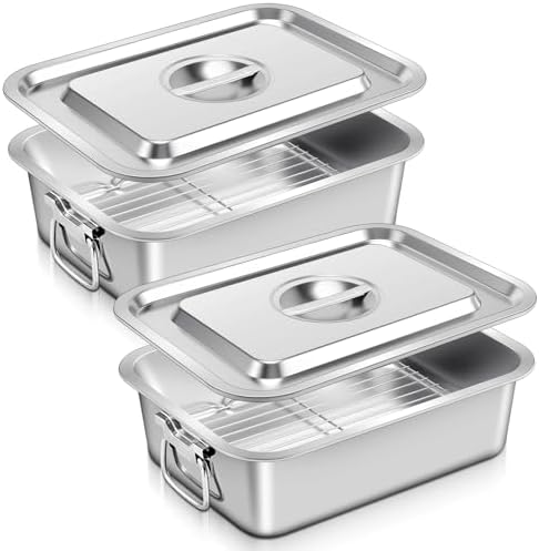 2 Pack 4 Inch Deep Lasagna Pans with Lid Rack, 14.17 x 10.63 Inch
