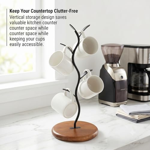 15.8 Inch Coffee Mug Tree for Counter - Leaf Shaped Mug Rack, Space