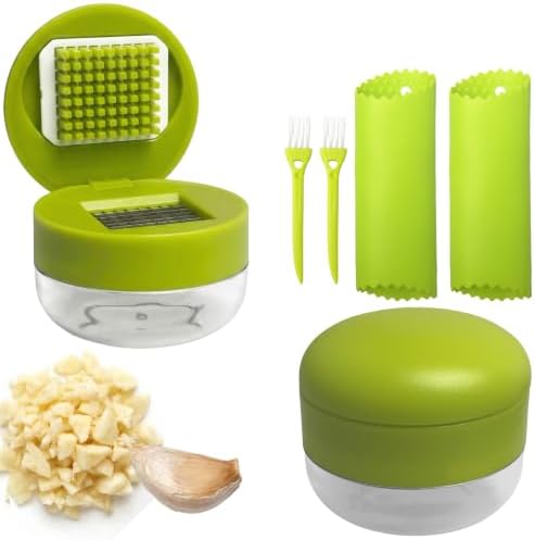 2 Sets 3-in-1 Mini Garlic Press Set, Silicone Peeler
