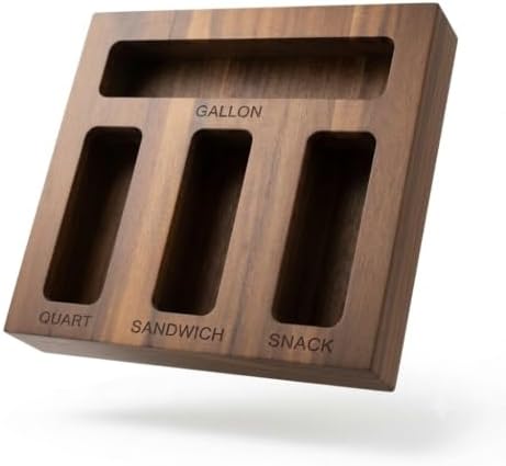 Acacia Wood Sandwich Bag Storage Box - Food Storage Bag Holder, Snack