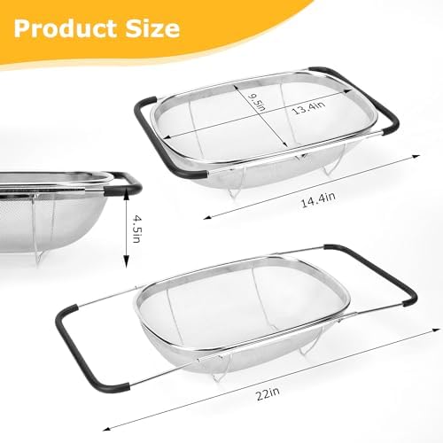 ZDRongZhen Over-Sink Colander Strainer Basket, Stainless Steel