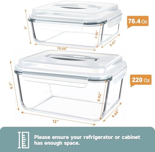 KOMUEE 2 Pack Glass Food Storage Containers Set