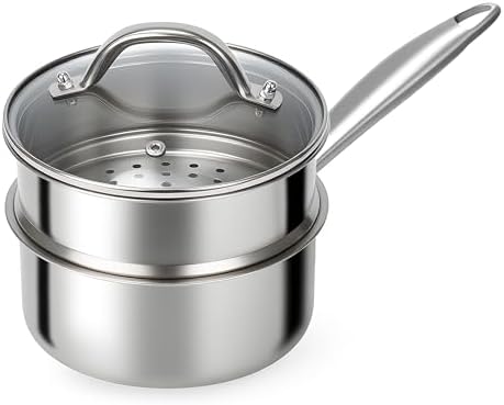 Ohtomber 1.5 Qt Tri-Ply Stainless Steel Saucepan with Steamer Basket &