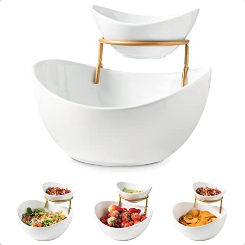 YHOSSEUN Chip and Dip Serving Set 2 Tiered Chip Dip Bowls with Metal