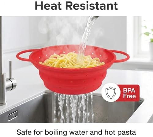 Collapsible Silicone Colander with Handles, Round Strainer with