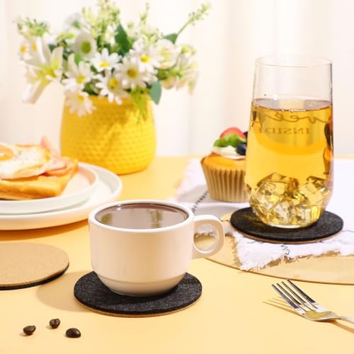 Domensi 12 Pcs Felt and Cork Coaster for Drink Absorbent 4 Inches Cork