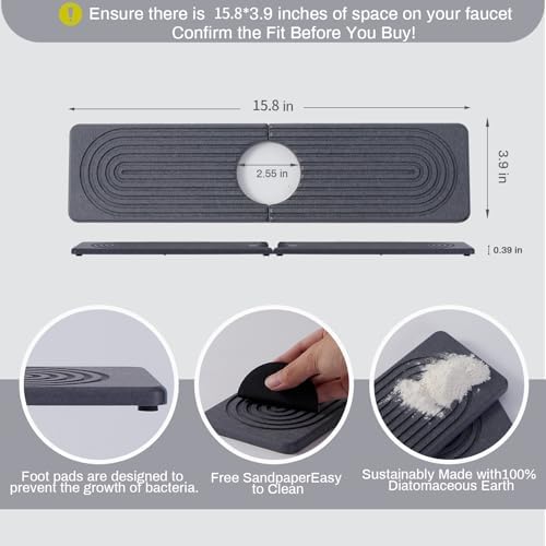 Stone Faucet Mat for Kitchen Sink, Faucet Mat Fast Drying Diatomite