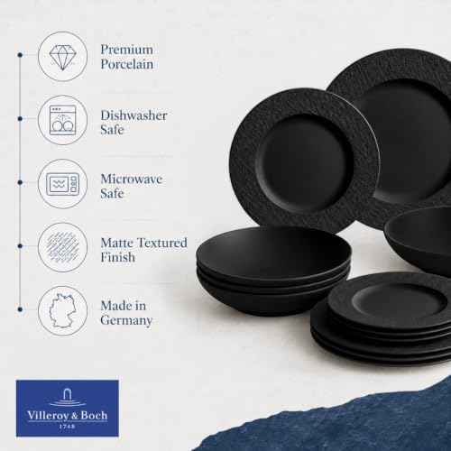Villeroy & Boch Manufacture Rock 12 Piece Dinnerware Set, Matte Black