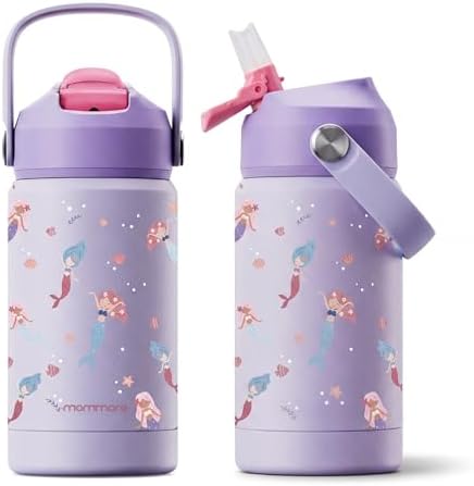 Mommore 12oz Kids Insulated Water Bottle with Straw Lid, Mermaid