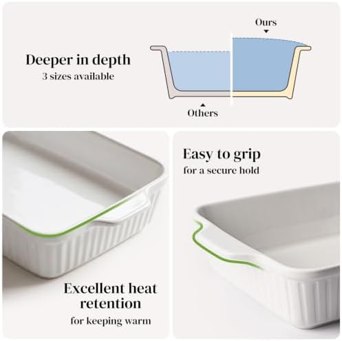 DOWAN 9x13'' Baking Dish with Handles Rack, Deep Ceramic Casserole Pan