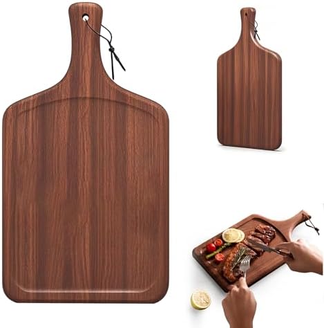 Ebony Steak Board,Steak Plate with Handle,Wood Serving Tray for Family