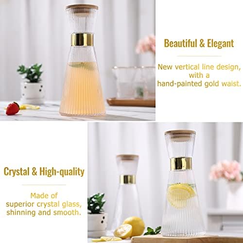 DUJUST Ribbed Glass Carafe with Lid (34oz), Elegant Water Carafe with