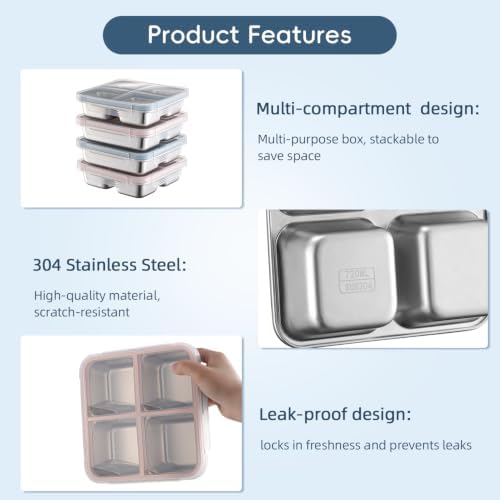 Tanjiae 25oz Stainless Steel Snack Box, Multi-Compartment Bento Boxes