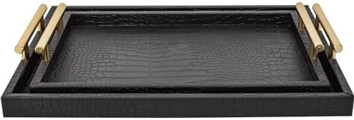 Set of 2 Modern Elegant Large Wood Serving Tray, Rectangle Decorative