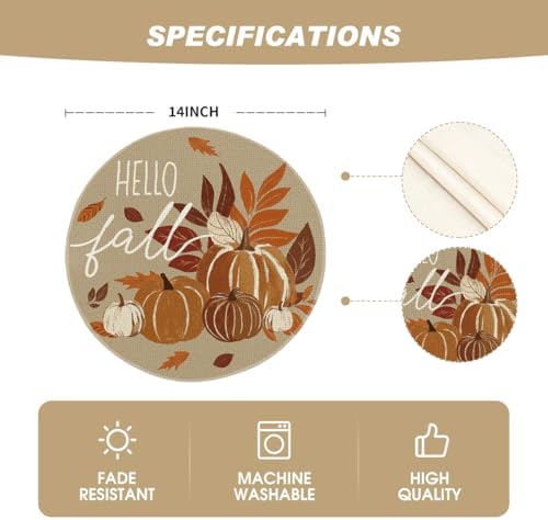 Artoid Mode Pumpkins Hello Round Fall Placemats Set of 4-14 Inch