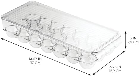 iDesign Clear Plastic Egg Holder for Fridge, 21 Egg