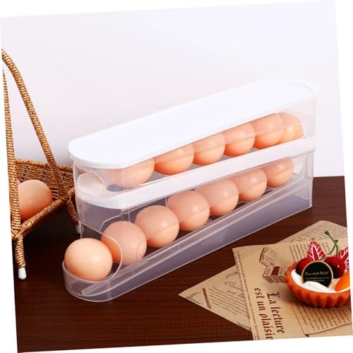 Rolling Egg Dispenser for Refrigerator, Space Saving Tiered PP Rack