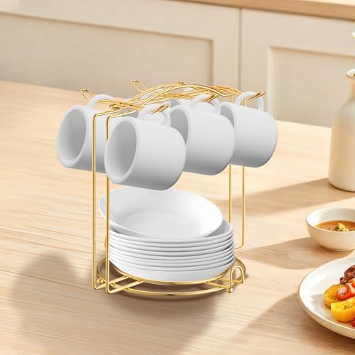 3Pcs Gold Coffee Cup and Saucer Display Stand 7.32"x7.17"