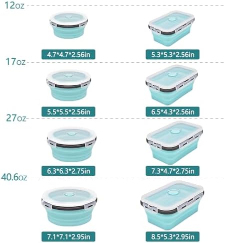 8 Collapsible Food Storage Containers, Silicone Collapsible Food