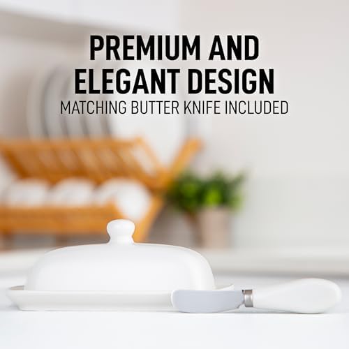 Zulay Kitchen Ceramic Butter Dish with Lid For Countertop & Stainless
