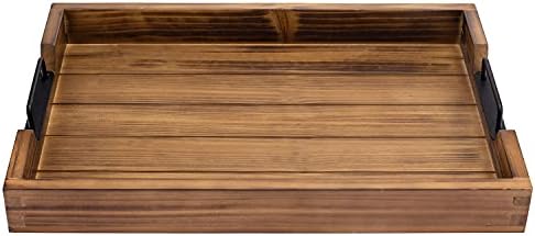 MyGift Burnt Wood Large Serving Tray with Handles, 20 x 14 Ottoman