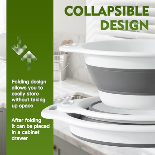Collapsible Colanders Set, 3 Pack Food Strainers with Over-Sink Water