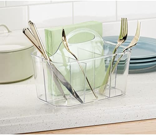 mDesign Plastic Cutlery Storage Caddy with Handle, Clear