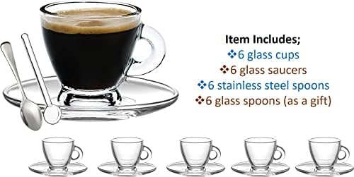 BOHEM'S Espresso Cups, 3.2 oz Small Demitasse Clear Glass Espresso