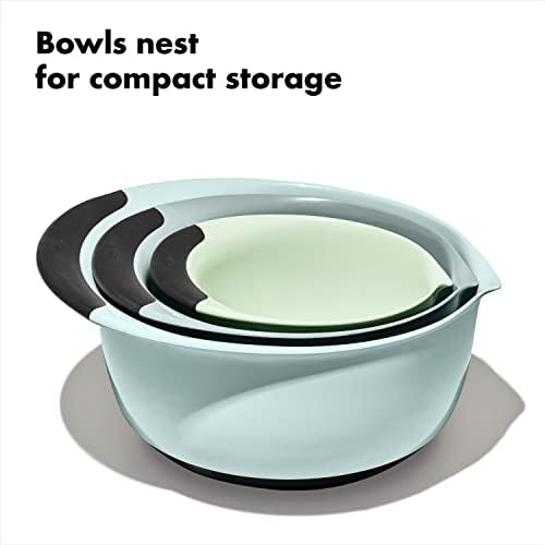 OXO Good Grips 3-Piece Plastic Mixing Bowl Set- Blue, Gray, Jade