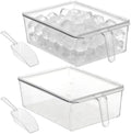 2 Set Large Ice Bin for Freezer with Lid and 2 Scoop Set, Plastic