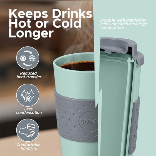 Copco Acadia Travel Mug with Lid, 16 Oz - Aqua & Gray, Set of 2